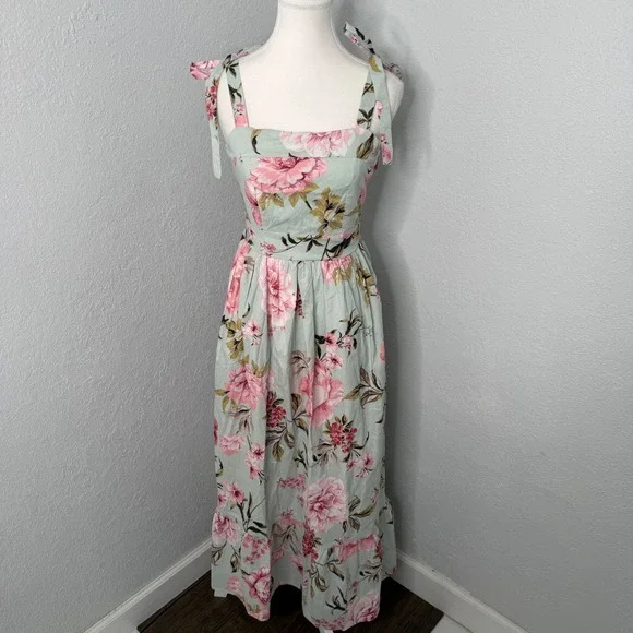 Joie Smocked Teal and pink floral maxi dress womens size small - Picture 2 of 8